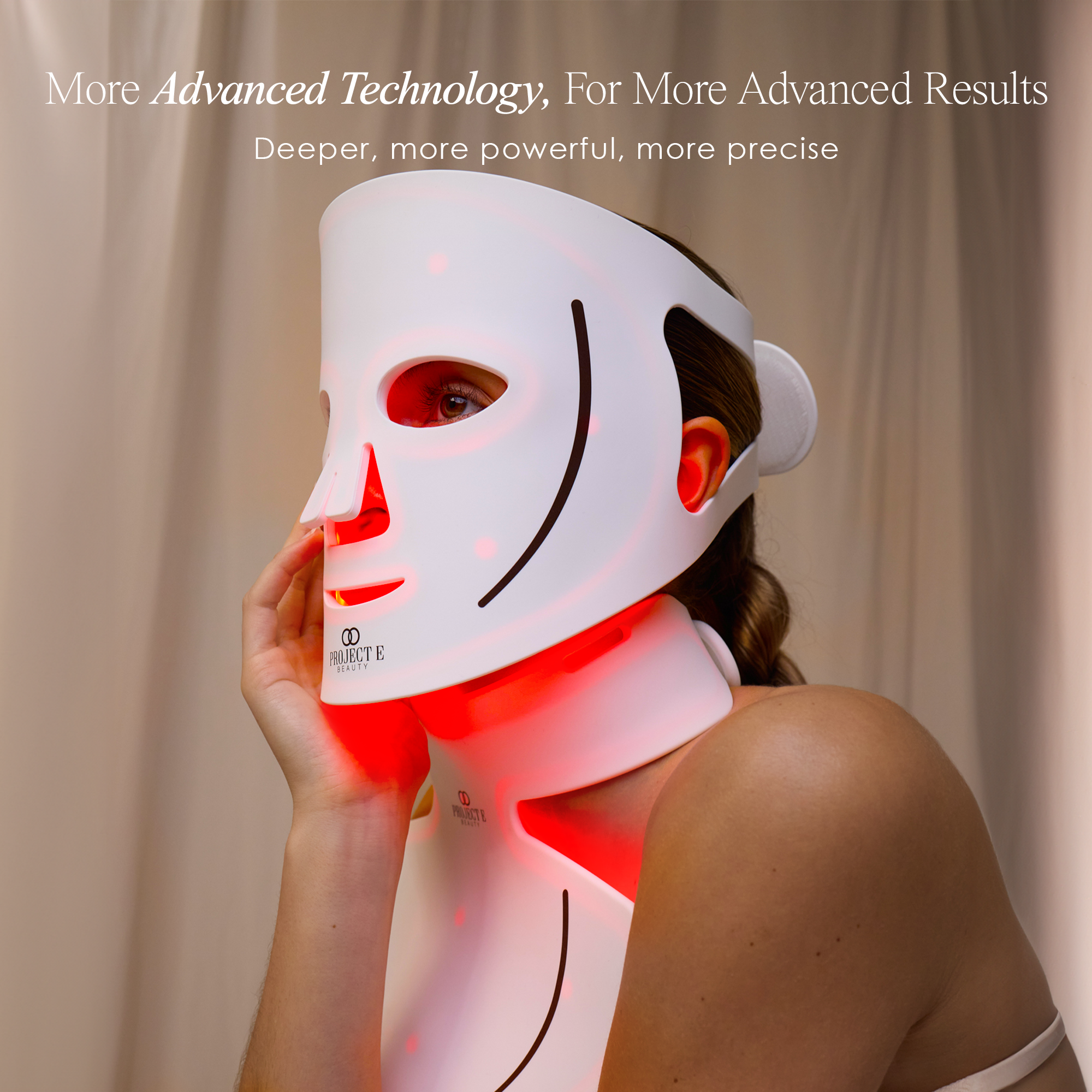 Women wearing Project E Beauty LED face and neck masks for comprehensive anti-aging and skin tightening