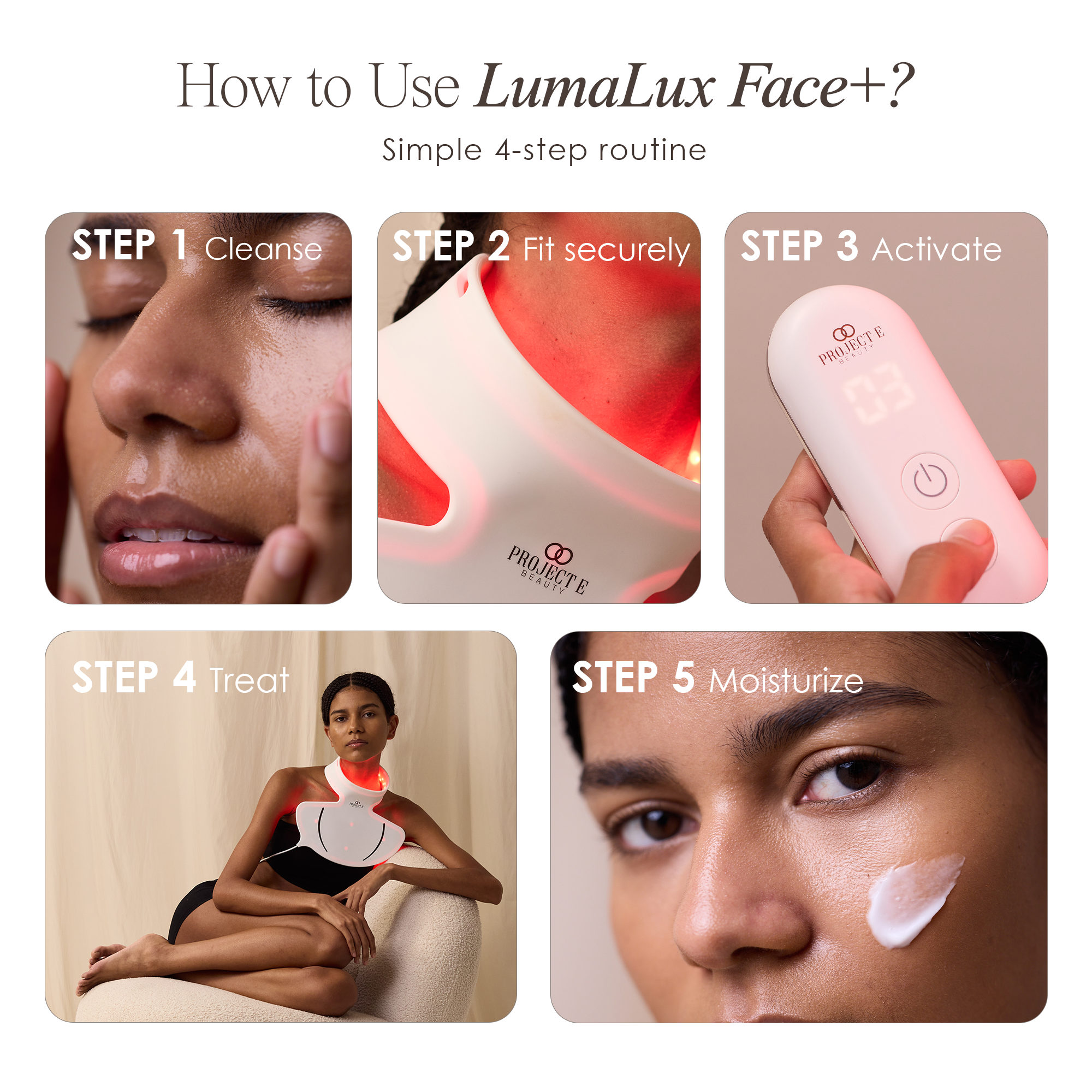 Simple 4-step routine of How to Use LumaLux Face+