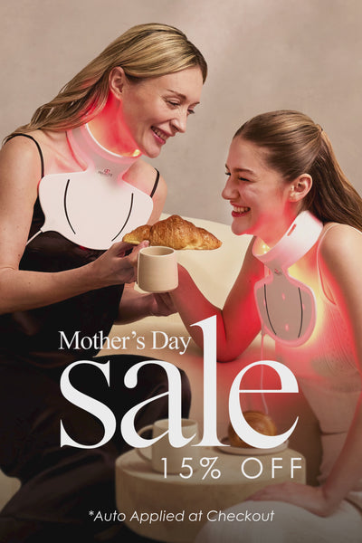 Cozy mother-daughter moment with Lumalux neck masks in Mother’s Day promotion.